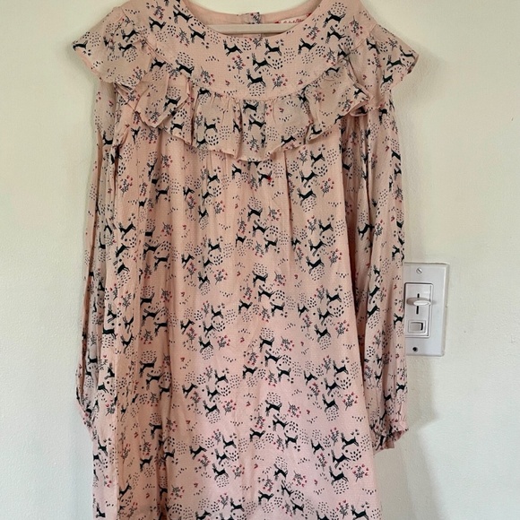 Ruby & Bloom size 6 Girls Dress in pink with teal reindeer and floral print - Picture 1 of 4